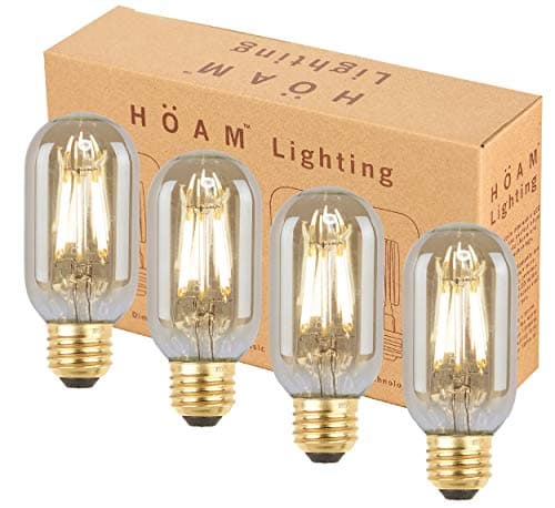 HOAM Lighting 4 Pack Dimmable Edison Bulb 6W LED is 60 Watt Incandescent Equivalent T45 2700K Color Temperature Gives a Warm Golden Light Energy Efficient 110V 120V