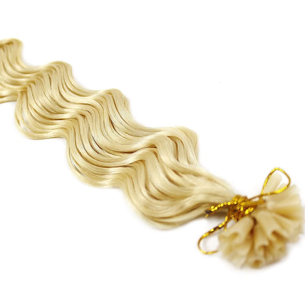 New 25 Strands Deep Wave Curly Pre Bonded U Nail Tip Fusion Remy Human Hair Extensions 22" Inches-# 613 Platinum Blonde