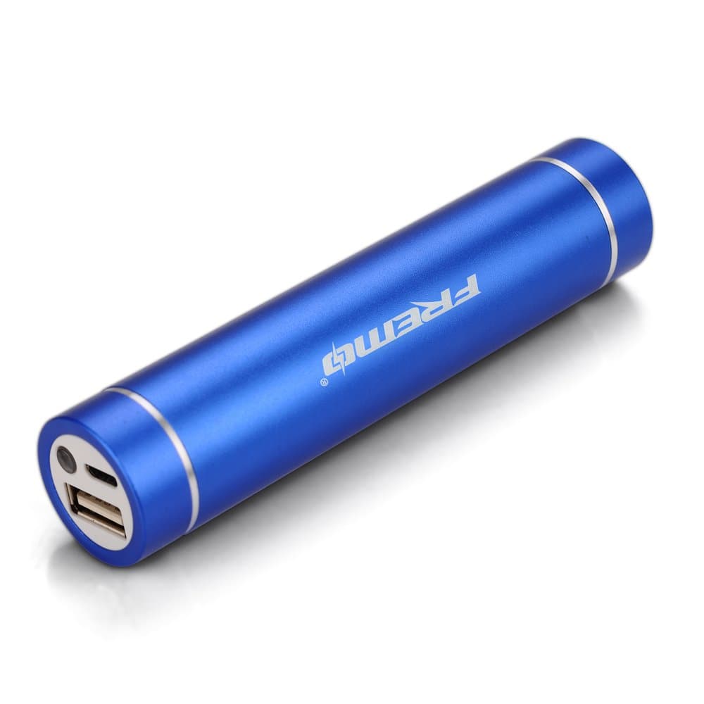 Fremo Mini 3200mAh External Battery Pack with Flashlight Compact Lipstick Size Portable Power Bank Backup Charger - Retail Packaging - Blue