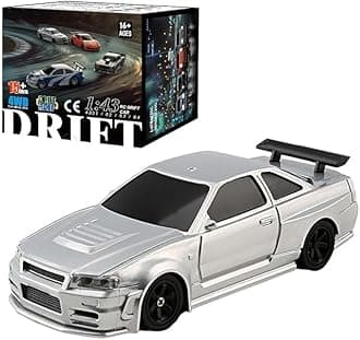 RC Drift Car - 1:43 Remote Control Car 2.4GHz Mini Drift Cars Racing High Speed Drift Car Model with LED Lights for RC Toys Gift (Silver)