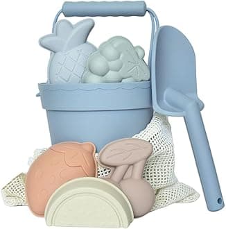 Silicone Beach Toy Set - Eco-Friendly, Easy to Clean, 5 Sand Toy Molds, Shovel & Beach Bag - Beach Toys for Kids Ages 4-8, Toddlers 1-3, Baby Beach Toys - Travel Friendly