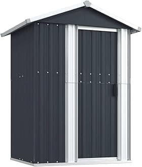 vidaXL Anthracite Galvanized Steel Garden Shed, 49.6"x38.4"x69.7" - Spacious Outdoor Storage Solution for Garden Tools and Equipment