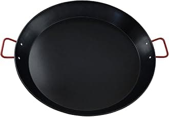 USA 10" Carbon Steel Coated Nonstick Paella Pan, Black, Red Handles