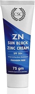 CSC ZN Sunblock Zinc Oxide Cream - SPF 50+ Broad Spectrum Sports Sunscreen (cricket, football, swimming, jogging, cycling, biking), Sweat & Water Resistant, Paraben Sulphate Free, 75g
