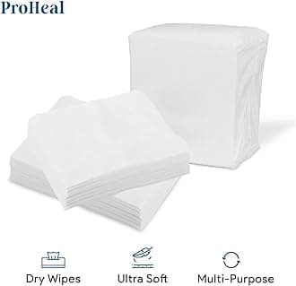 ProHeal Disposable Dry Wipes, 50 Pack – Ultra Soft Non-Moistened Cleansing Cloths for Adults, Incontinence, Baby Care, Face Makeup Removal – 9.5" x 13.5" - Hospital Grade, Durable –