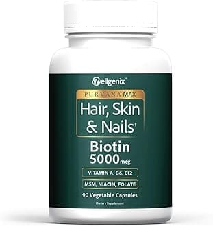 Wellgenix Purvana MAX Hair Skin and Nails Supplement – 5000mcg Biotin with MSM & B-Complex – Supports Thicker Hair, Stronger Nails & Glowing Skin – 90 Veggie Capsules