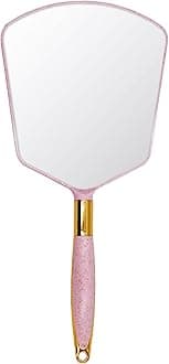 Eaoundm Hand Held Mirror with Handle, Makeup Hand Mirror with Hook Hole for Bathroom and Bedroom, Barbers Haircut Mirror for Home and Salon (6 W X13 L inchs, Pink)