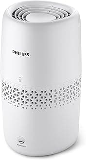 Philips Evaporative Humidifier 2000 Series - Hygienic Humidification, 99.97% Less Bacteria, 2L Water Reservoir, 190 ml/h, for Rooms up to 31 m², Ultra Quiet (32 dB), Auto Shut-Off, White (HU2510/10)
