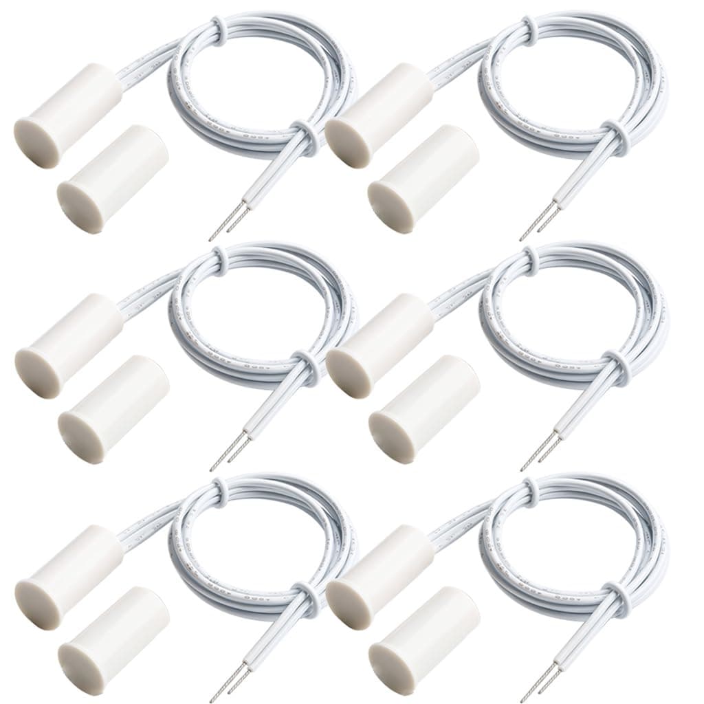 Gebildet 6pcs Recessed Wired Security Window Gate Contact Sensor Alarm Magnetic Reed Switch, Magnet Near - Connect Circuit, Magnet Away - Break Circuit,Magnetic Switch(Cylindrical,White)