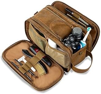 Elviros Toiletry Bag for Men, Large Travel Shaving Dopp Kit Water-resistant Bathroom Toiletries Organizer PU Leather Cosmetic Bags