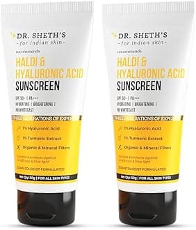 Haldi & Hyaluronic Acid Sunscreen | SPF 50+ PA+++ | 1% Hyaluronic Acid & Turmeric Extract | Hydrating |Normal to Dry Skin | Protects Against UVA/UVB | Women & Men | Pack of 2 | 100g