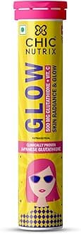 Glow Glutathione Tablets with Vitamin C |Japanese Glutathione 500mg For Radiant, Even-Toned and Glowing Skin | Sugar-Free| Strawberry Lemon Flavor| 20 Effervescent Tablets