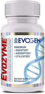Evogen Evozyme | Premium Digestive Enzyme Support, Protease, Lactase, High Potency, Recovery, Maximum Food Breakdown for Athletes, Bodybuilders, Men, & Women| 60 Servings