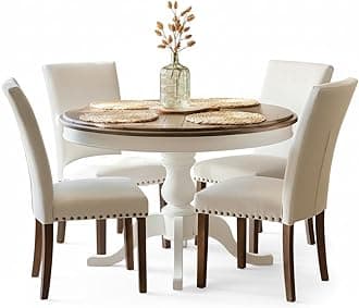 COLAMY Upholstered Parsons Dining Chairs Set of 4, Fabric Dining Room Kitchen Side Chair with Nailhead Trim and Wood Legs - Beige
