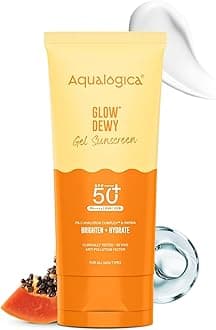 Aqualogica Glow+ Dwey Sunscreen Gel SPF 50+ PA++++ for Oily & Combination Skin | Broad Spectrum UVA/UVB & Blue Light Protection, Hydrating, Lightweight, Non-Sticky, No White Cast & Anti Pollution, 80g