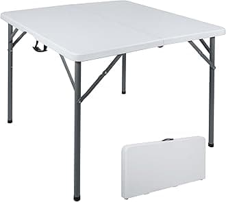 34" Square Folding Card Table with Resin Top, Portable Fold in Half Small Card Tables with Collapsible Legs for Adults Indoor Outdoor Use, White