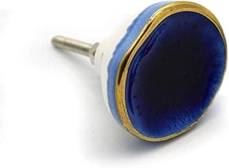 Pushka Home Ceramic Crackled Concave Gold Crater Knob (Navy Blue & Gold)