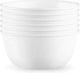 Vitrelle 28-oz Soup/Cereal Bowls Set of 6 Chip & Crack Resistant Dinnerware Bowls for Soup, Ramen, Cereal and More, Triple Layer Glass, Winter Frost White