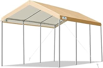 ADVANCE OUTDOOR 10x20 ft Heavy Duty Carport, Adjustable Height Garage Car Canopy Party Tent Boat Shelter, Beige