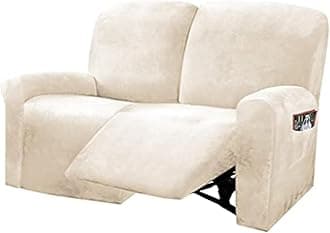ULTICOR Reclining Love Seat Slipcover, 48" - 65" L, 6-Piece Velvet Stretch Loveseat Reclining Sofa Covers, 2 seat Love seat Recliner Cover, Thick, Soft, Washable (Ivory)