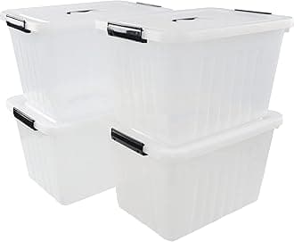 4 Pack Plastic Storage Boxes, Lidded Storage Bins with Handle, 20L, Clear