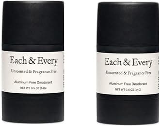 Each & Every All Natural Deodorant for Women & Men - Sensitive Skin, Vegan, Baking Soda & Aluminum-Free Deodorant - Clean Long Lasting Odor Control - Fragrance Free (0.5oz, 2pk)