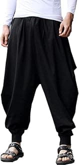 ONTTNO Men's Harem Pants Loose Stretchy Waist Casual Hippie Trousers