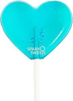 Baby Blue Heart Lollipops, Blue Raspberry Flavor, 2" Diameter Lollipop, Handcrafted Fresh in USA, 24 Pieces
