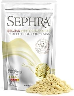Sephra Belgian WHITE Fondue Chocolate - Fountain Ready Imported Belgian Chocolate for Melting - Organic Baking Chocolate - White Couverture Chocolate HALAL, Vegan & Gluten Free, 2lbs