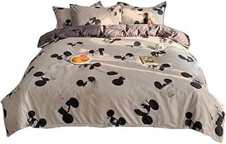 Kid’s Bedding, Cartoon Mouse Duvet Cover Set 4 Piece Birthday Gift Bedclothes (Twin, Grey)