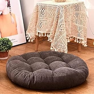 HIGOGOGO Round Solid Floor Pillow, Tufted Meditation Pillow for Seating on Floor Thick Seat Cushion Meditation Cushion for Yoga Living Room Sofa Balcony Outdoor, Dark Grey, 22x22 Inch