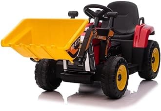 Exciting Unisex Construction Power Wheels - Excavator Child Ride Toy with LED Lights, 12V, USB Audio & Music, Seat Belt - Ideal for Toddlers (3-6 Years) - Kids Front End Loader Playtime Fun -Red