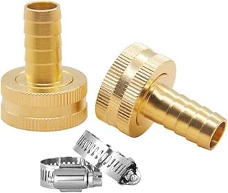Hooshing 2PCS Garden Hose Connector 1/2" Barb x 3/4" Female GHT Thread Solid Brass Water Hose Repair Kit Female Hose End Mender with Stainless Clamp Fit for 1/2" Garden Hose