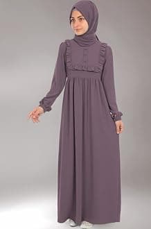 Muslim Closet� Abaya for Young Girls Age Below 14 Years | Kids Abaya with Ruffled Design over chest | Baby Girl Burqa Design (MC-KRFL001)