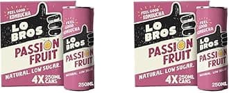 Lo Bros Kombucha Passionfruit Low - Sugar 4 x 250ml – Vegan, Gluten Free, Low Sugar, Live Cultures (Pack of 2)