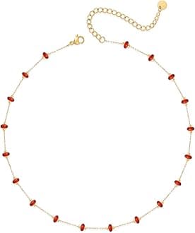 Natural Stone Choker Necklace for Women 18K Gold Plated Beaded Necklace Turquoise Malachite Carnelian Aventurine Purple Crystal Stone Tiny Birthstone Choker