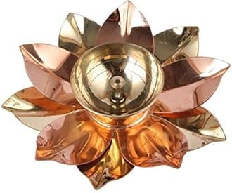 Brass Diya for Puja Oil Lamp Lotus Shape Copper Deepak Pooja Kamal Patti Home Temple Articles Decor, Metal Pital Jyot Diya Table Diya Unique Design, Akhand Diya ATDEEP001