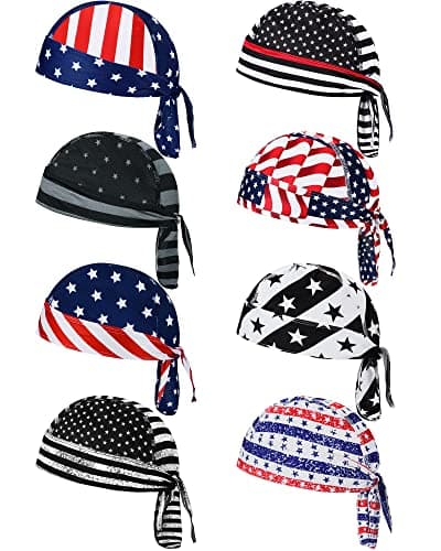 Foaincore 8 Pack Do Rag Skull Caps for Men Sweat Wicking Doo Rags Cooling Helmet Liner Cycling Motorcycle Bandana