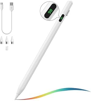 MoKo Stylus Pen for Touch Screen, Active Universal Stylus Pen Compatible with iPad/iPhone/Samsung(Non-S Pen) and Other iOS/Android Smartphone and Tablet Devices Tablet Pencil with Power Display, White