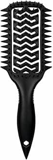 Vented Curl Defining Brush, Detangling & Clump-Forming Styling Brush for Wavy Curly Coily Hair, Wet/Dry, Anti-Frizz, Rounded Tips, Non-Slip Handle (Black)