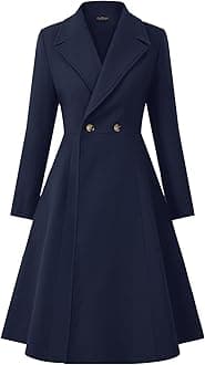 CURLBIUTY Women's Pea Coat Double Breasted A Line Long Trench Coat Winter Dress Coat with Pockets