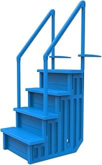 Anti-Slip in-Pool Steps | Blue | for Above Ground Swimming Pools | Can Mount to Decks 48" to 54" H | Safety Stairs Capacity Up to 350 lbs