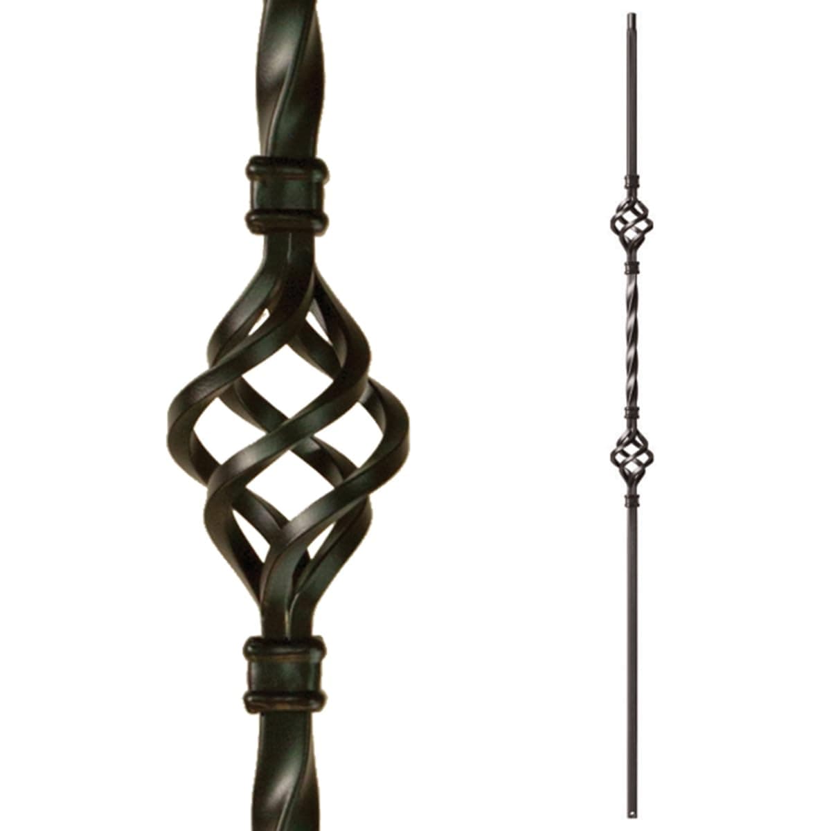 Double Basket Wrought Iron Balusters (Contractor Pack-10) 1/2" sq. x 44", Metal Balusters (Real Satin Black not Matte or Flat Color)