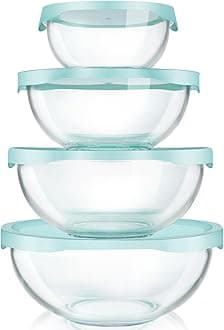 Luvan Borosilicate Clear Glass Mixing Bowls with Lids Set of 4 (0.53qt, 1.1qt, 2.1qt, 3.7qt), Space Saving Nesting Bowls Large Kitchen Salad Bowls for Meal Preping,Baking,Mixing,Dishwasher Safe