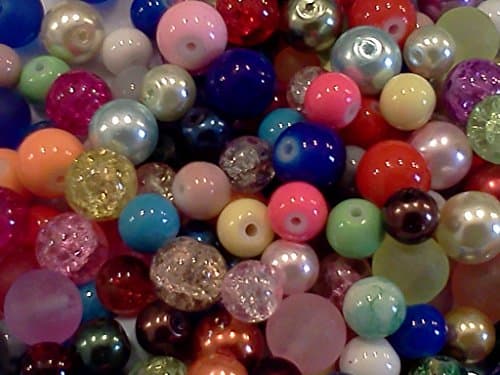 Half-pound Round Glass Beads, Assorted Colors, 6-10mm, Bulk Lot