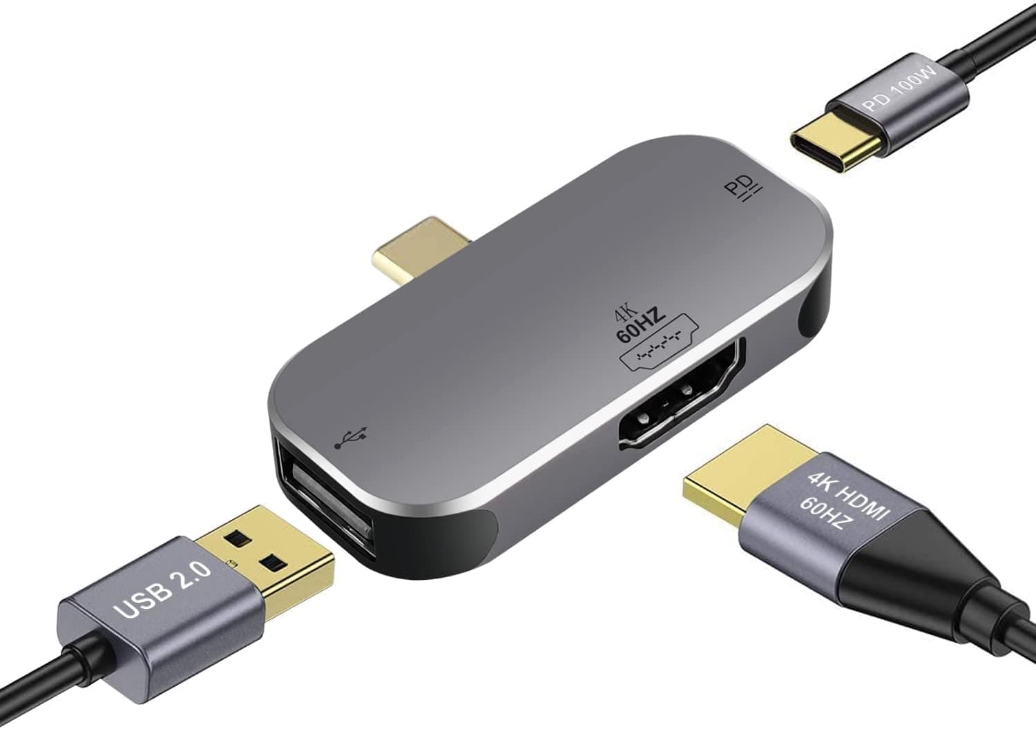 USB C Hub:USB C Adapter with 4K 60hz HDMI 3 in 1 USB-C Laptop Docking Station with 100W PD Charger USB 2.0 Port for Mack-Book Air Pro/HP/Dell/Lenovo/and Other multiport Type C Laptops