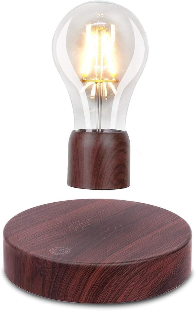 VGAzer Magnetic Levitating Floating Wireless LED Light Bulb Desk Lamp for Unique Gifts, Room Decor, Night Light, Home Office Decor Desk Tech Toys (Round Wooden Base..)