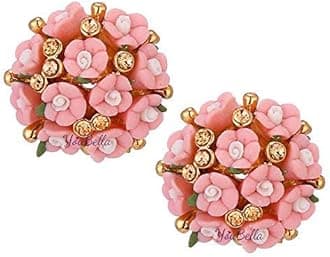 YouBella Jewellery Gold Plated Flower Shape Resin Earrings for Women and Girls (Pink)
