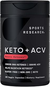 Sports ResearchKeto Plus ACV Capsules - Diet Support with 500mg of Apple Cider Vinegar & 1500mg goBHB® Exogenous Ketones - Gluten Free & Keto Certified - 120 Veggie Capsules