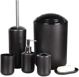 IMAVO Bathroom Accessories Set, 6-Piece Plastic Gift Set, Toothbrush Holder, Toothbrush Cup, soap Dispenser, soap Dish, Toilet Brush Holder, Trash can (Black)